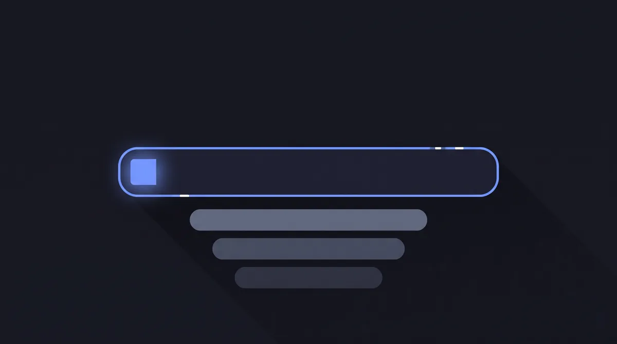 Illustration: a wide input bar with a solid block caret at its left end and fainter bars stacked below.