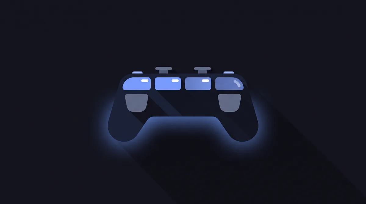 Illustration: a plain game controller seen from above with its four shoulder buttons lit at descending brightness.
