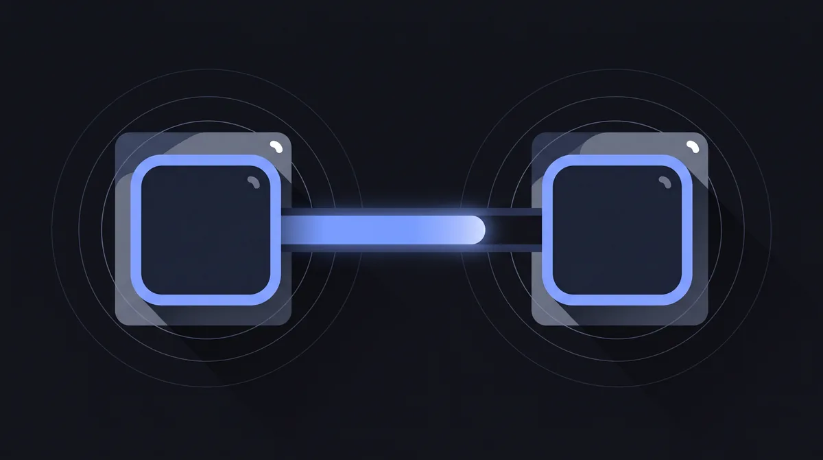Illustration: two rounded square nodes joined by a bar filled about three quarters of the way across.