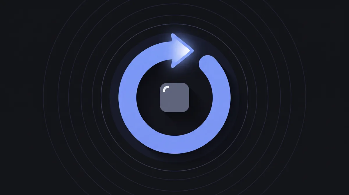 Illustration: a thick circular arrow looping almost all the way around a small central square.